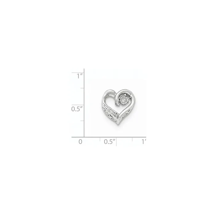 Goldia Rings 14K White Gold Moving Real Diamond Open Heart Slide Pendant