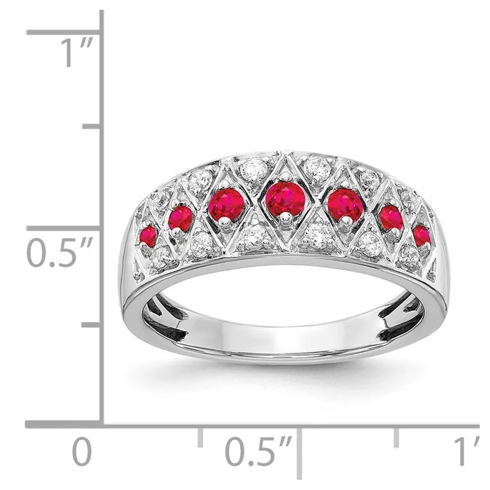 Goldia Rings 14k White Gold Real Diamond and Ruby Fancy Ring