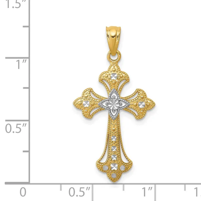 TreasureFineJewelers Necklaces 14K wRhodium DiamondCut Cross Pendant