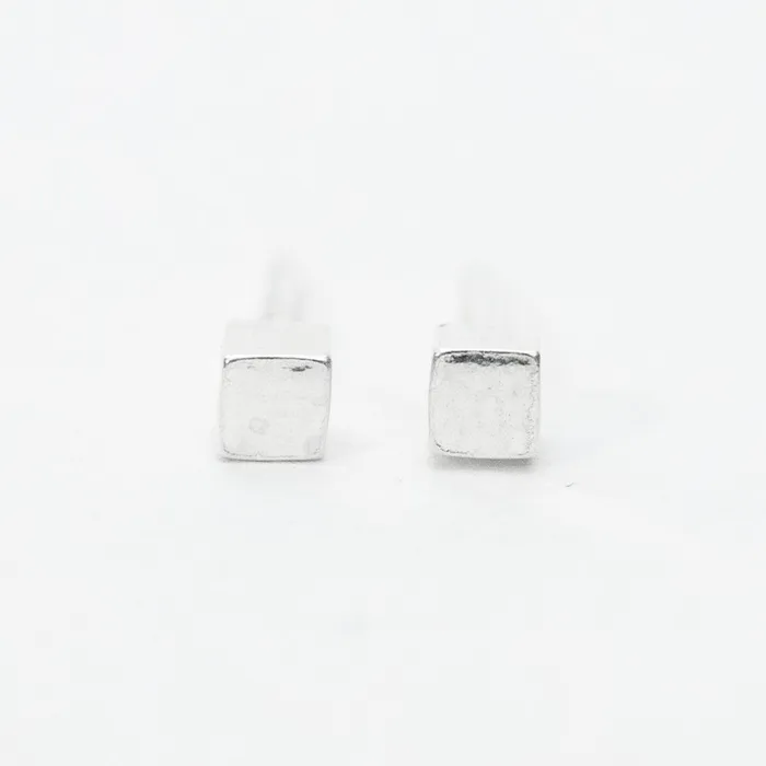 Silver Lotus Rings Tiny Silver Square Studs
