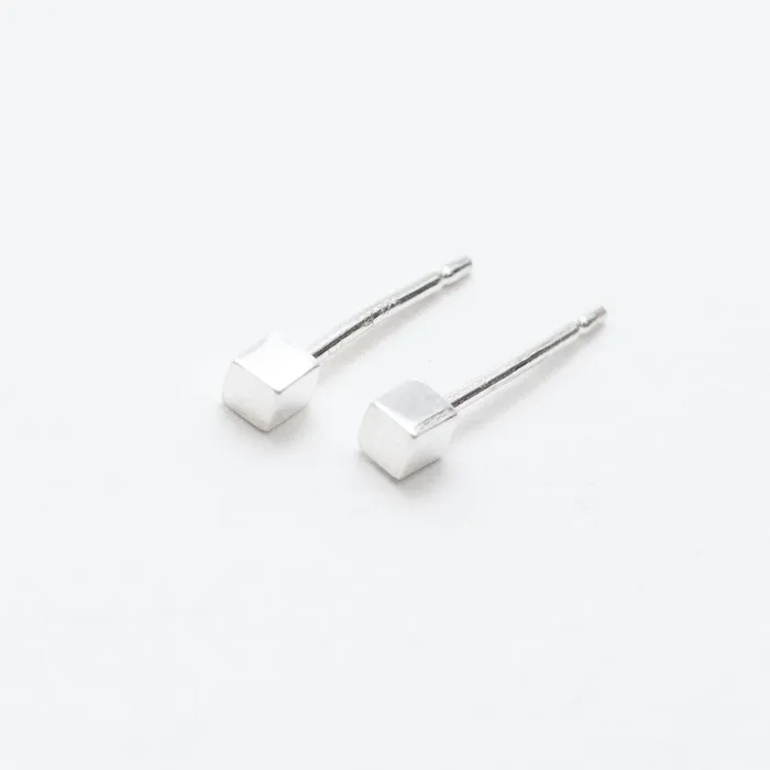 Silver Lotus Rings Tiny Silver Square Studs