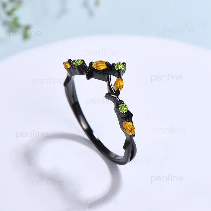 Art Deco Black Gold Citrine Wedding Ring Unique Marquise Citrine Peridot Stackable Matching Band Handmade Proposal Gifts for Women PENFINE Rings Art Deco Black Gold Citrine Wedding Ring Unique Marquise Citrine Peridot Stackable Matching Band Handmade Proposal Gifts for Women PENFINE Rings