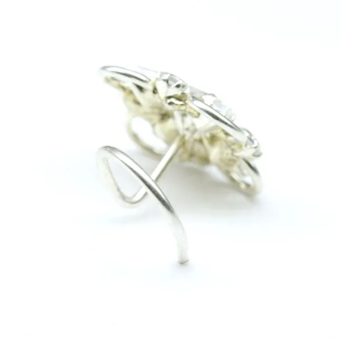 Indian 925 Sterling Silver White CZ Studded Corkscrew nose ring 22g Karizma Jewels Rings