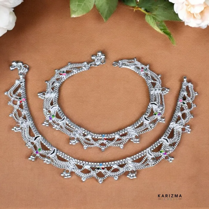 Karizma Jewels Rings Indian Real Sterling Silver women gifting jewelery Anklets Ankle Pair 105
