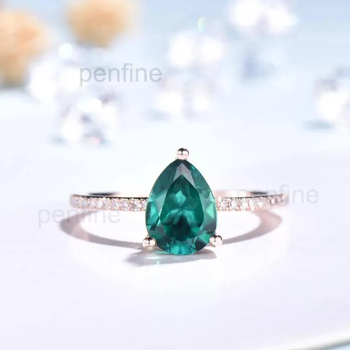 Pear Shaped AlexandriteEmerald Diamond Engagement Ring Basket Prong PENFINE Rings Pear Shaped AlexandriteEmerald Diamond Engagement Ring Basket Prong PENFINE Rings