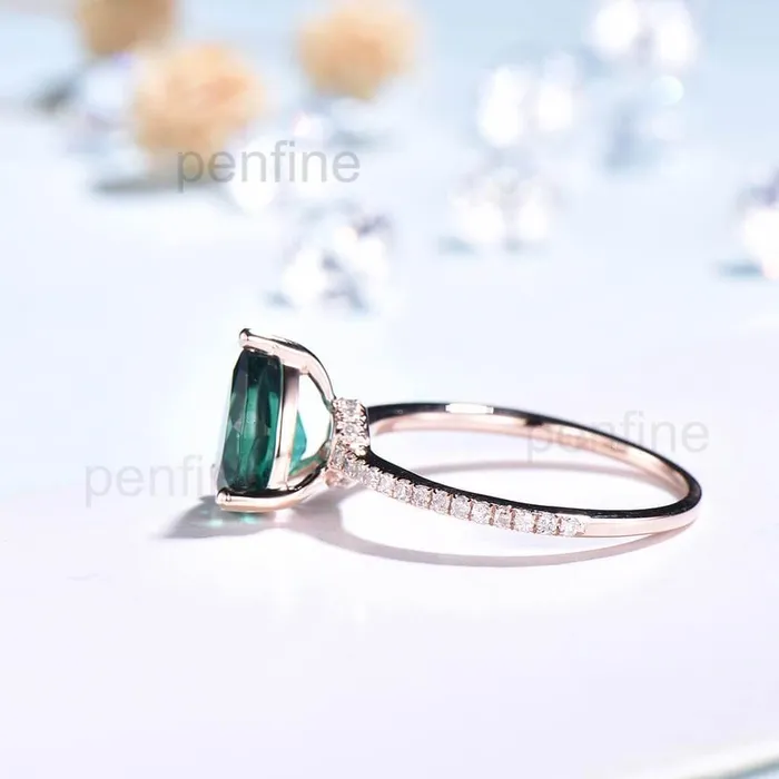 Pear Shaped AlexandriteEmerald Diamond Engagement Ring Basket Prong PENFINE Rings