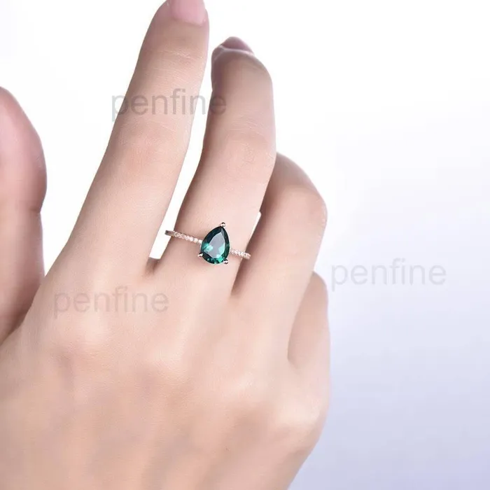 Pear Shaped AlexandriteEmerald Diamond Engagement Ring Basket Prong PENFINE Rings