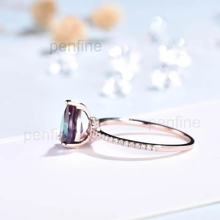 Pear Shaped AlexandriteEmerald Diamond Engagement Ring Basket Prong PENFINE Rings