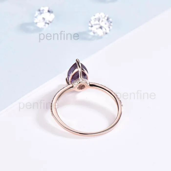 Pear Shaped AlexandriteEmerald Diamond Engagement Ring Basket Prong PENFINE Rings