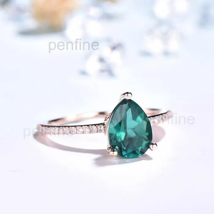 Pear Shaped AlexandriteEmerald Diamond Engagement Ring Basket Prong PENFINE Rings