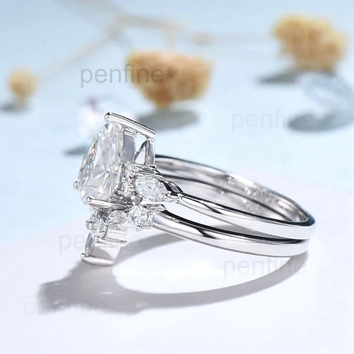 PENFINE Rings 2pcs Pear Shaped Nadia Moissanite Engagement Ring Set