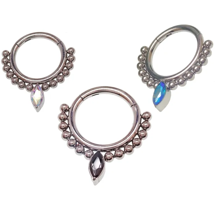 Rings Body Clickers Beaded Teardrop Clicker Ring 16g