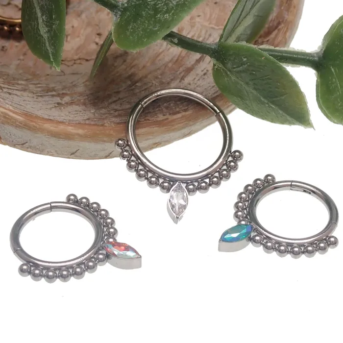 Rings Body Clickers Beaded Teardrop Clicker Ring 16g Rings Body Clickers Beaded Teardrop Clicker Ring 16g
