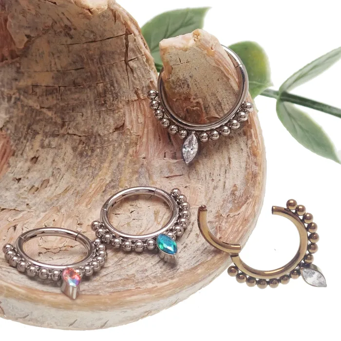 Rings Body Clickers Beaded Teardrop Clicker Ring 16g Rings Body Clickers Beaded Teardrop Clicker Ring 16g