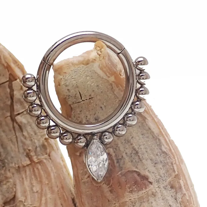 Rings Body Clickers Beaded Teardrop Clicker Ring 16g Rings Body Clickers Beaded Teardrop Clicker Ring 16g