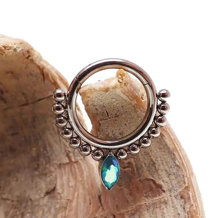 Rings Body Clickers Beaded Teardrop Clicker Ring 16g Rings Body Clickers Beaded Teardrop Clicker Ring 16g