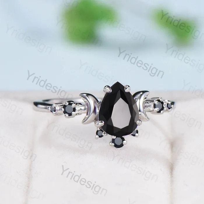 Rings Vintage black onyx engagement ring rose gold Moon pear shaped antique black stone promise ring art deco diamond wedding ring for women PENFINE Rings Vintage black onyx engagement ring rose gold Moon pear shaped antique black stone promise ring art deco diamond wedding ring for women PENFINE
