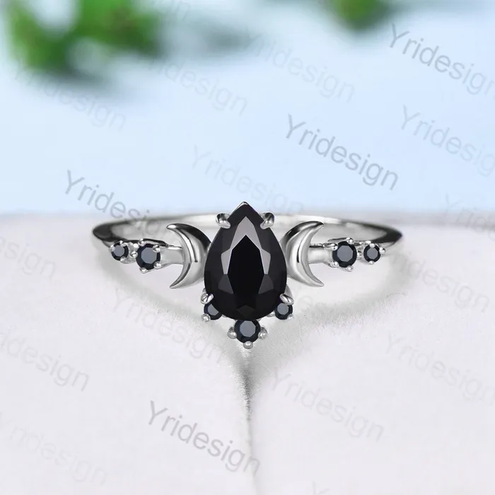 Rings Vintage black onyx engagement ring rose gold Moon pear shaped antique black stone promise ring art deco diamond wedding ring for women PENFINE Rings Vintage black onyx engagement ring rose gold Moon pear shaped antique black stone promise ring art deco diamond wedding ring for women PENFINE