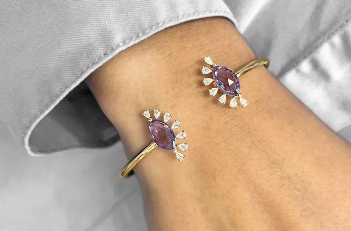 Albert Hern Bracelets Bracelet 18kt Gold Marquise Amethysts Diamonds Cuff Albert Hern Bracelets Bracelet 18kt Gold Marquise Amethysts Diamonds Cuff