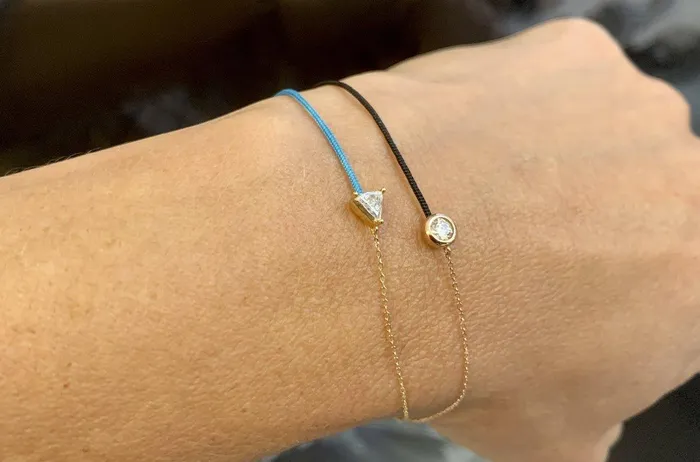 Bracelets Bracelet 18kt Gold Chain Silk Cord Diamond Bezel Albert Hern