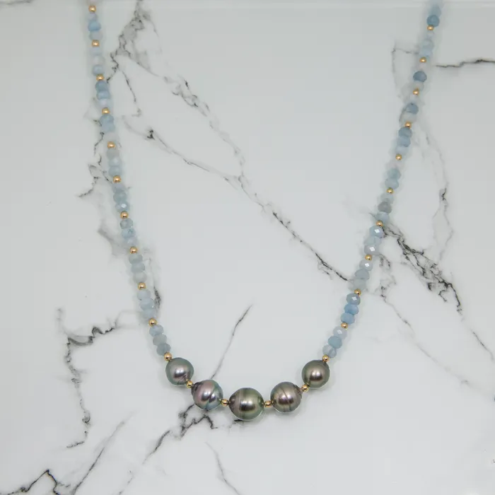 misha hawaii Necklaces Serenity Aquamarine Tahitian Pearl Wrap BraceletNecklace misha hawaii Necklaces Serenity Aquamarine Tahitian Pearl Wrap BraceletNecklace