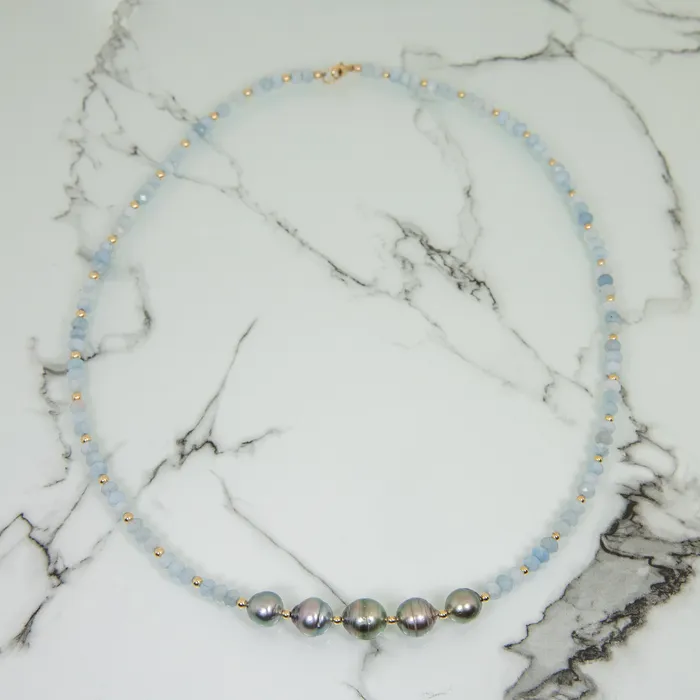 misha hawaii Necklaces Serenity Aquamarine Tahitian Pearl Wrap BraceletNecklace misha hawaii Necklaces Serenity Aquamarine Tahitian Pearl Wrap BraceletNecklace