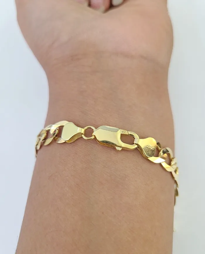 10k Solid Cuban Curb Link Bracelet Gold 8mm 8 Inches Real Yellow Gold Gold and Diamond Bracelets
