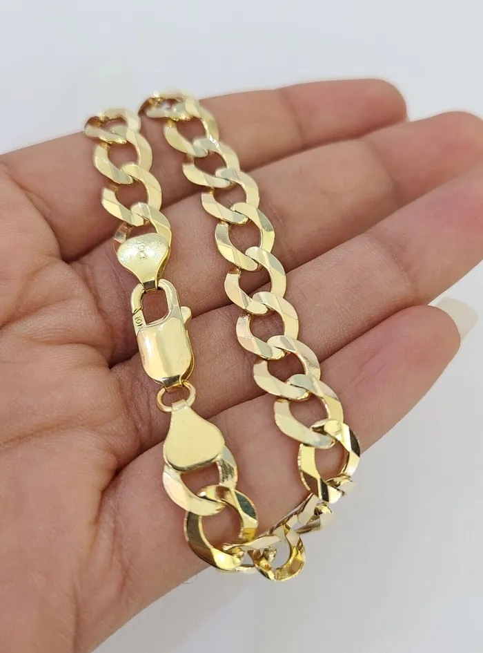 10k Solid Cuban Curb Link Bracelet Gold 8mm 8 Inches Real Yellow Gold Gold and Diamond Bracelets