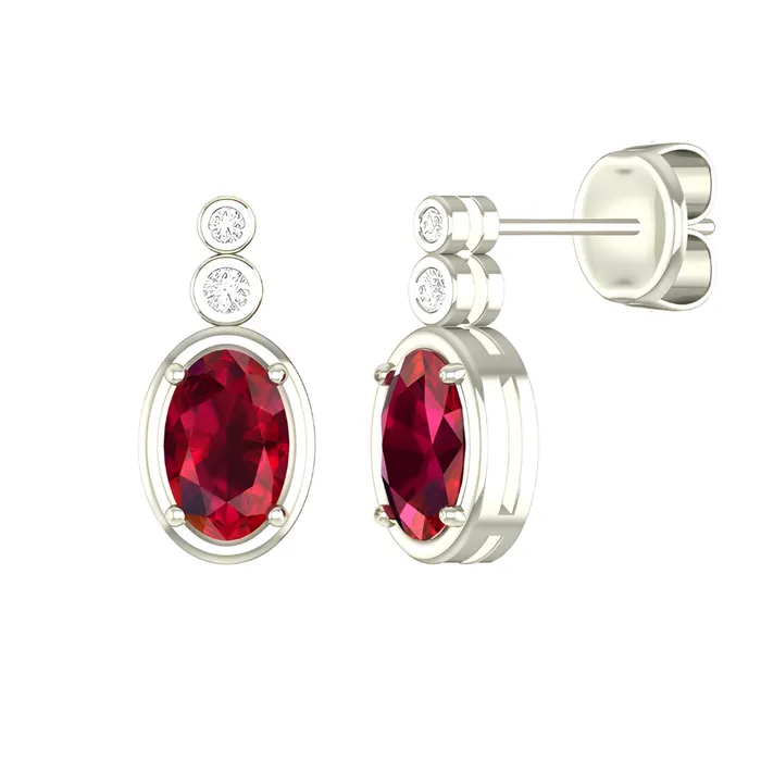 Birthstones Earrings 10kt White Gold Ruby And Diamond Earrings