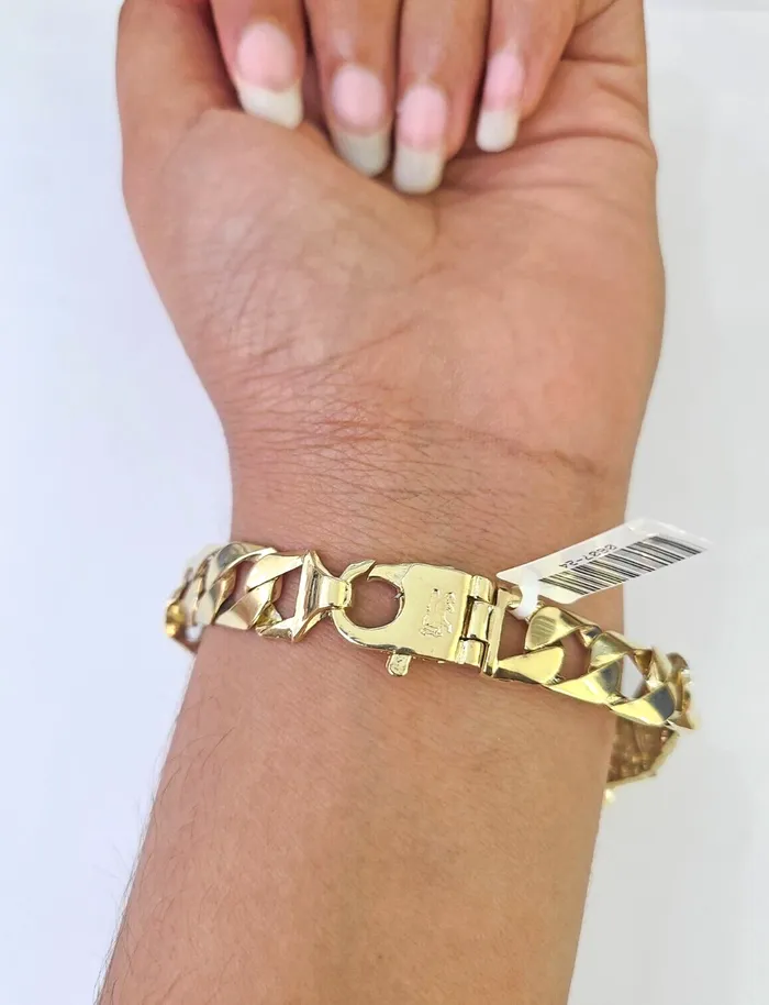 Bracelets Globalwatches10 10k Nugget Cuban Link Bracelet Yellow Gold 10mm 9 Inch Real 10Kt Men Women