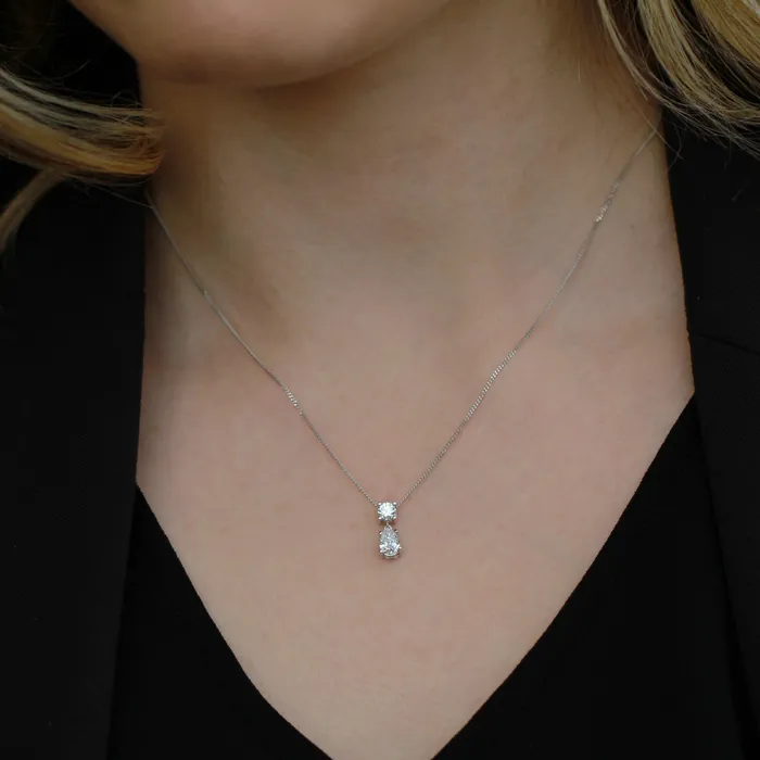 Diamond Evolution Earrings 10kt White Gold 050cttw Round and PearShape Drop LabGrown Diamond Pendant