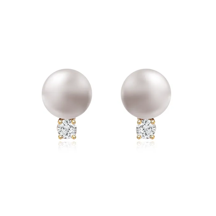 Alev Collection Earrings Pearl and Solitaire Diamond Earring