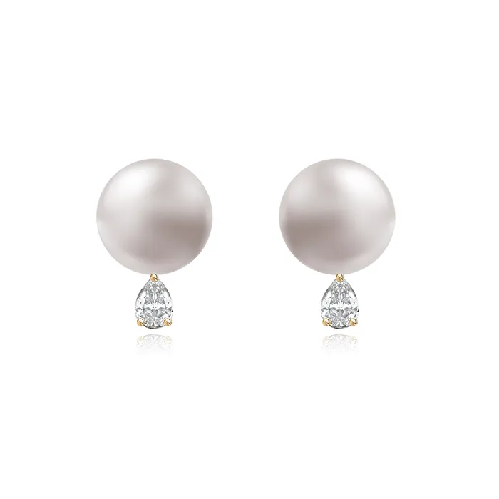 Alev Collection Earrings Pearl and Solitaire Diamond Earring