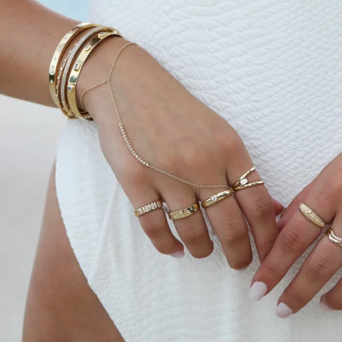 Alev Jewelry Rings Thin Pave Striped Gold Ring