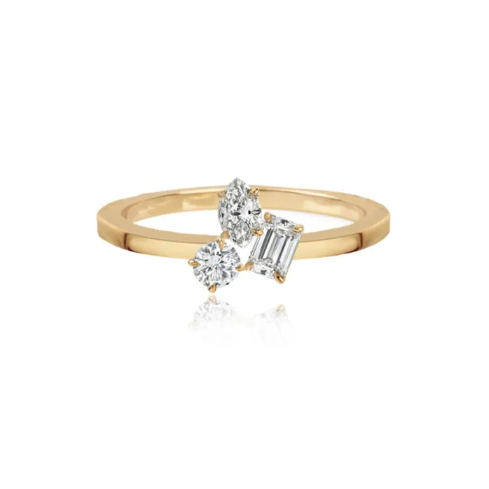 Alev Jewelry Rings Three Multi Shape Diamonds Gold Ring