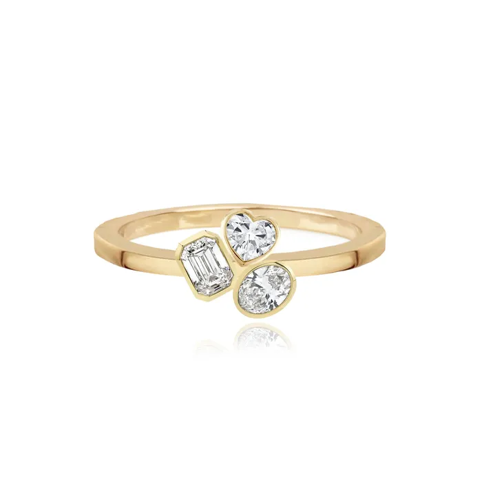 Alev Jewelry Rings Three Multi Shape Diamonds Gold Ring