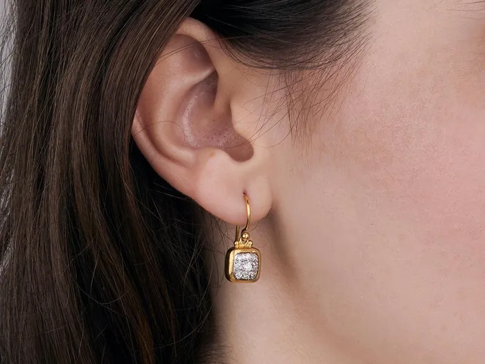 Earrings GG GOLD CLS GURHAN Celestial Gold Diamond Pave Single Drop Earrings 9mm Square on Hook Earrings GG GOLD CLS GURHAN Celestial Gold Diamond Pave Single Drop Earrings 9mm Square on Hook