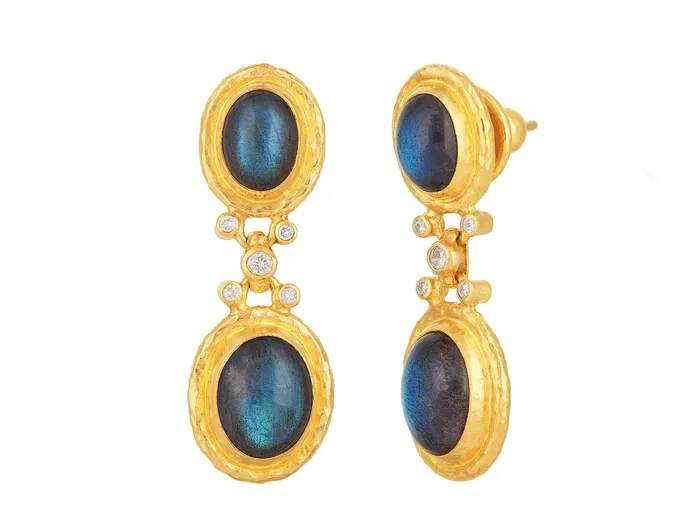 Earrings GG GOLD OOAK GURHAN Muse Gold Labradorite Single Drop Earrings Mixed Oval set in Wide Frame Earrings GG GOLD OOAK GURHAN Muse Gold Labradorite Single Drop Earrings Mixed Oval set in Wide Frame
