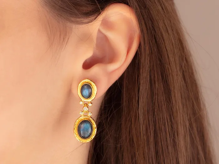 Earrings GG GOLD OOAK GURHAN Muse Gold Labradorite Single Drop Earrings Mixed Oval set in Wide Frame