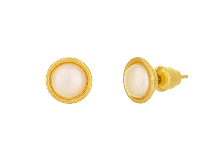Earrings GG GOLD OOAK GURHAN Oyster Gold Pearl Stud Earrings 8mm Round set in Wide Frame Earrings GG GOLD OOAK GURHAN Oyster Gold Pearl Stud Earrings 8mm Round set in Wide Frame