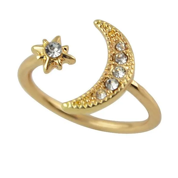 Earrings sparklingselections Moon and Star GoldColor Alloy White Rhinestone Punk Style Party Rings Earrings sparklingselections Moon and Star GoldColor Alloy White Rhinestone Punk Style Party Rings