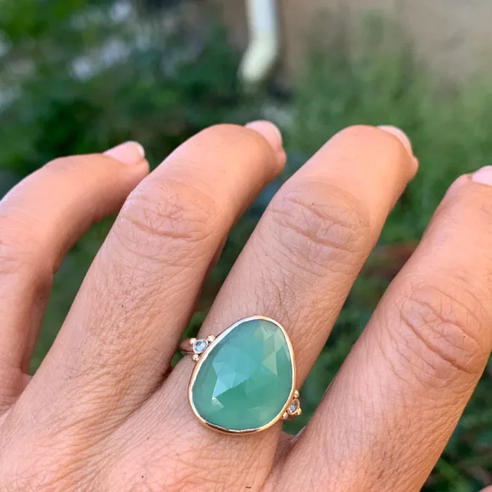 Emily Amey Jewelry Rings Green Amethyst and Sapphire ring in 14k and sterling silver