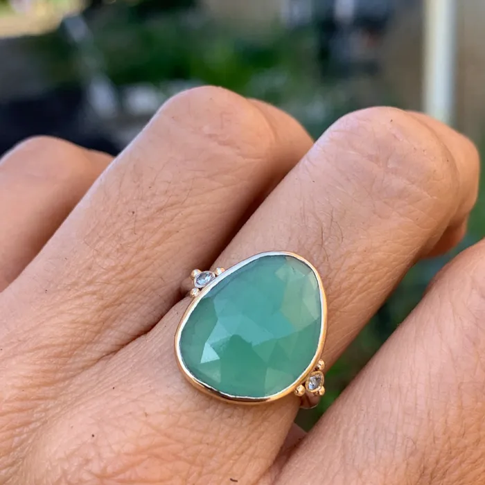 Emily Amey Jewelry Rings Green Amethyst and Sapphire ring in 14k and sterling silver