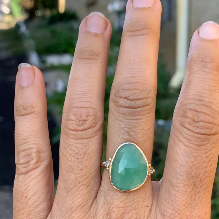 Emily Amey Jewelry Rings Green Amethyst and Sapphire ring in 14k and sterling silver