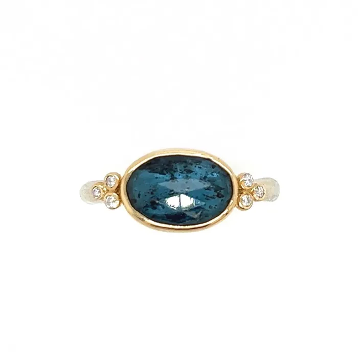 Emily Amey Jewelry Rings Teal Kyanite ring with diamond clusters in 14k and sterling silver Emily Amey Jewelry Rings Teal Kyanite ring with diamond clusters in 14k and sterling silver