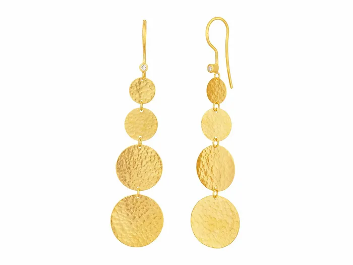 GG GOLD CLS GURHAN Lush Gold Long Drop Earrings Graduated Flakes on Wire Hook Earrings GG GOLD CLS GURHAN Lush Gold Long Drop Earrings Graduated Flakes on Wire Hook Earrings