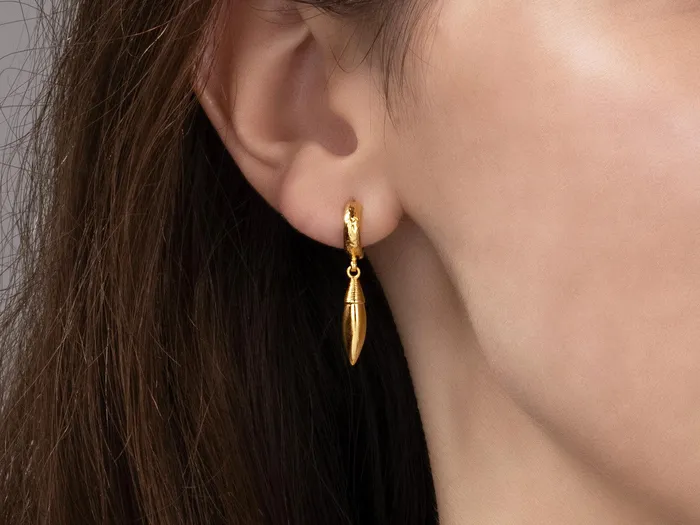 GG GOLD TRAD Earrings GURHAN Wheat Gold Single Drop Earrings 10mm Long Wire Wrapped on Huggie Hoop GG GOLD TRAD Earrings GURHAN Wheat Gold Single Drop Earrings 10mm Long Wire Wrapped on Huggie Hoop