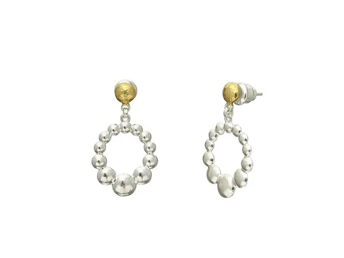 GG SILVER CLR GURHAN Caviar Sterling Silver Single Drop Earrings 16mm Open Link on Post Top Gold Accents Earrings GG SILVER CLR GURHAN Caviar Sterling Silver Single Drop Earrings 16mm Open Link on Post Top Gold Accents Earrings