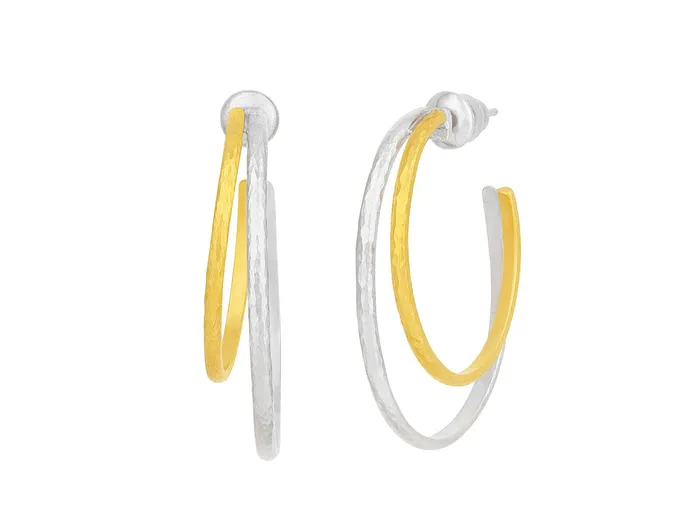 GG SILVER CLS GURHAN Twist Sterling Silver Hoop Earrings Double Rings Gold Accents Earrings GG SILVER CLS GURHAN Twist Sterling Silver Hoop Earrings Double Rings Gold Accents Earrings