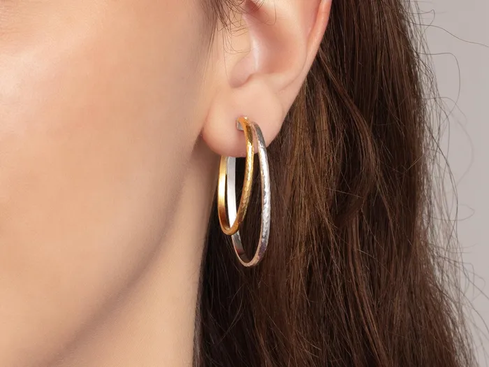 GG SILVER CLS GURHAN Twist Sterling Silver Hoop Earrings Double Rings Gold Accents Earrings GG SILVER CLS GURHAN Twist Sterling Silver Hoop Earrings Double Rings Gold Accents Earrings